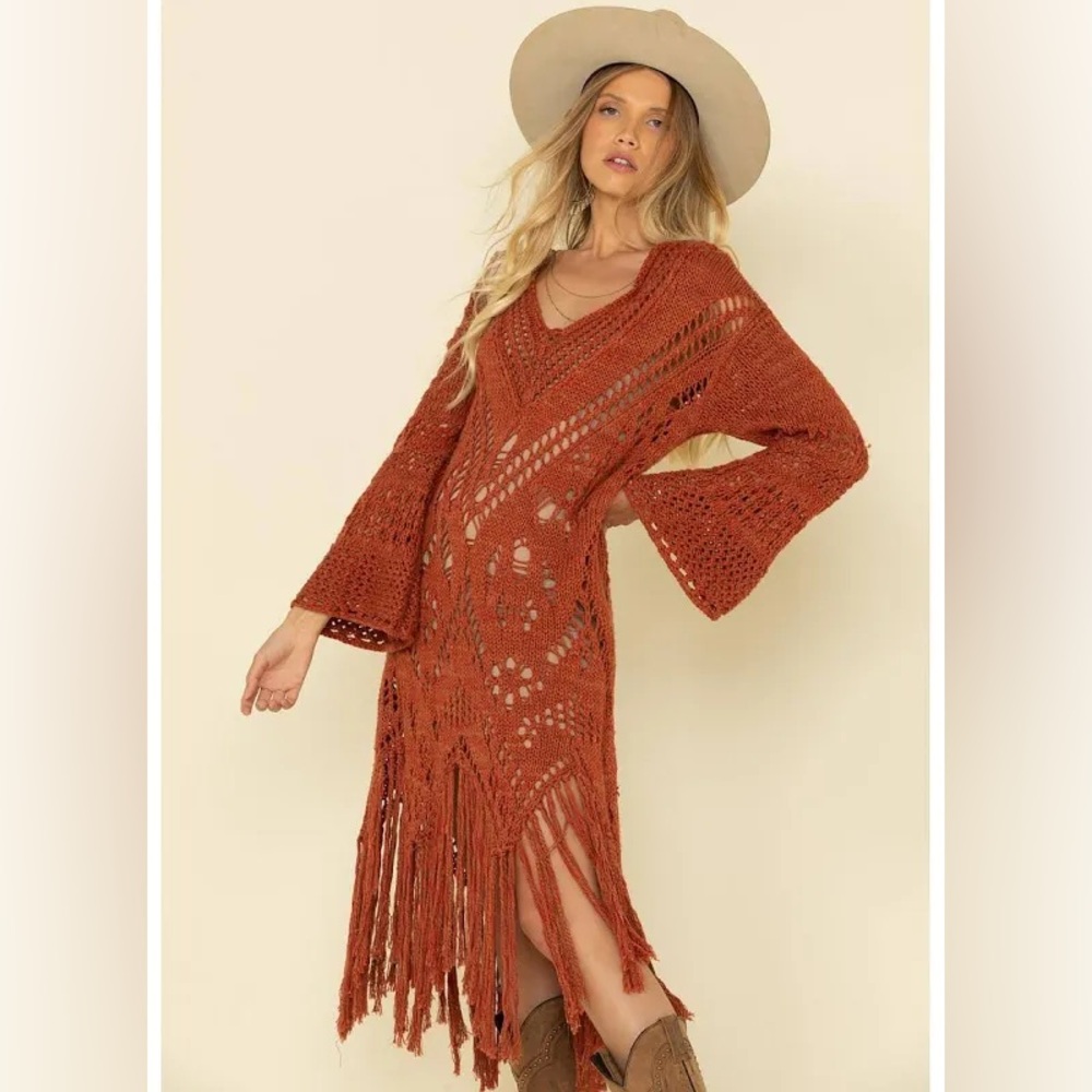 Free People Terracotta Crochet Midi Dress